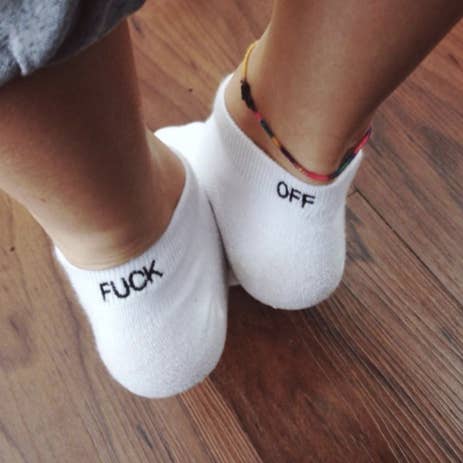 Mens White - Fuck Off Ankle Socks