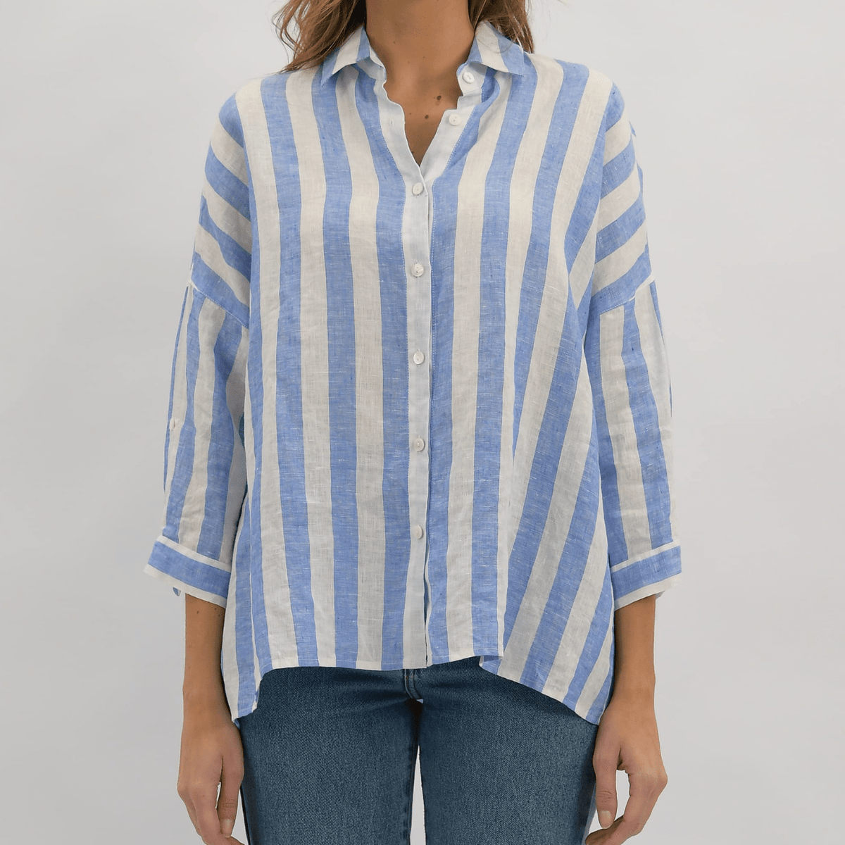 Hudson Stripe Linen Shirt - Blue