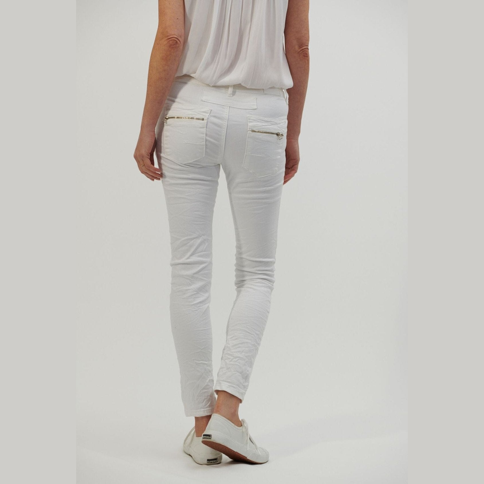 Italian Star Button Jean - White
