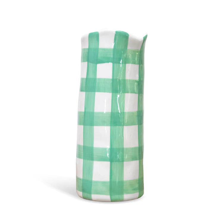 Medium Mint Green Gingham Vase