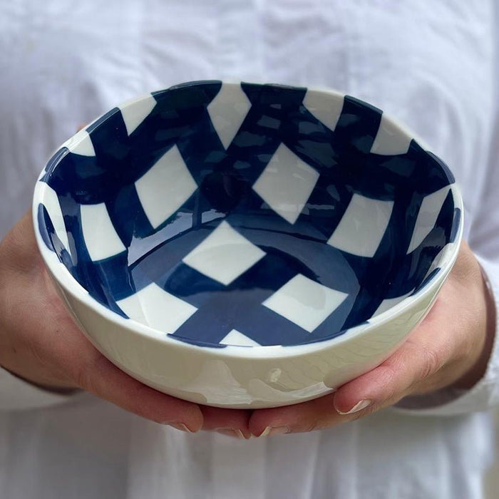 SMALL NAVY GINGHAM SALAD BOWL