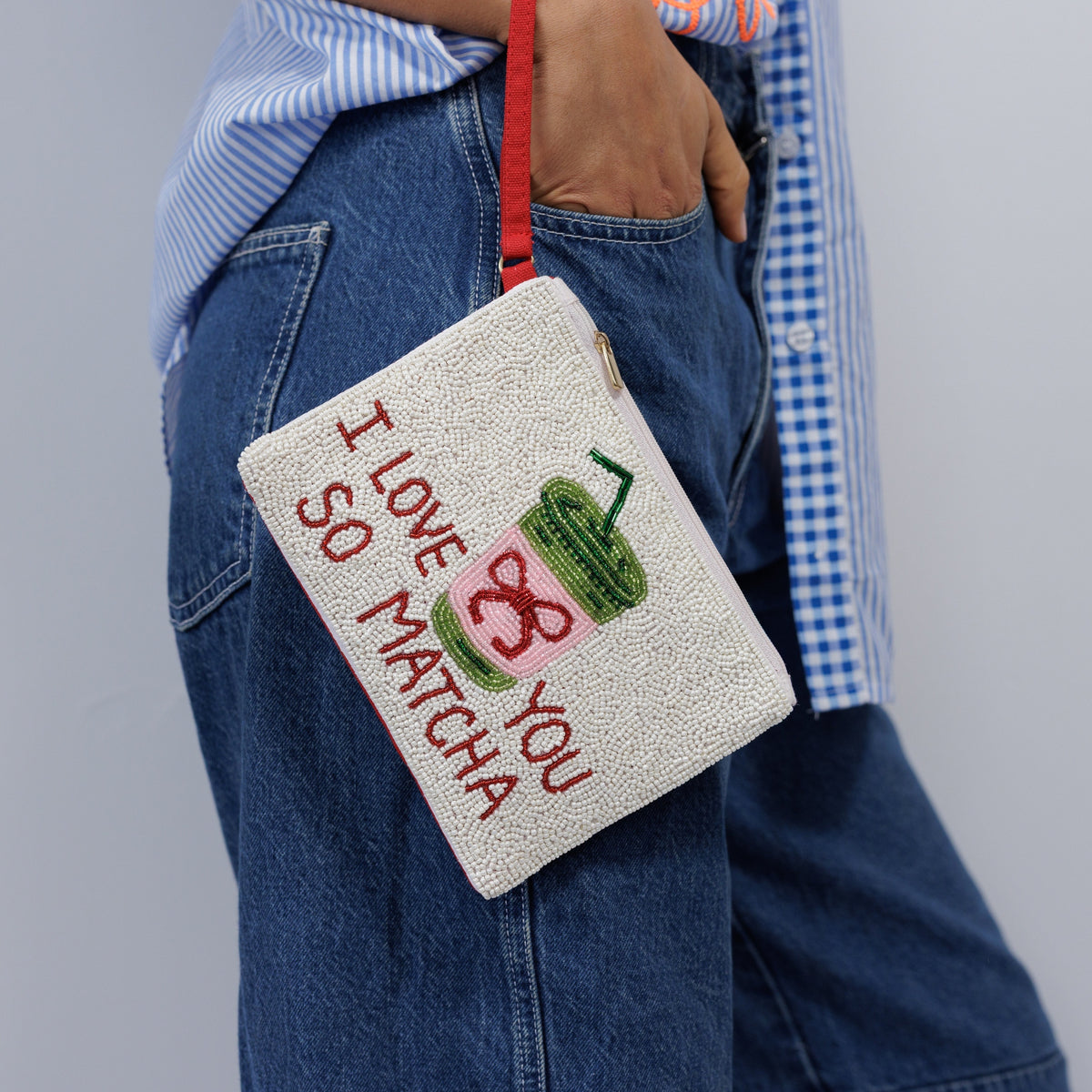 Beaded Pouch - Matcha