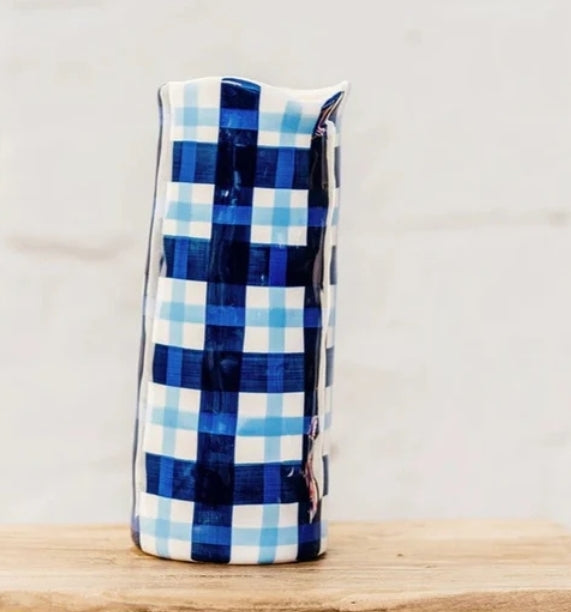 Medium Navy & Cornflower Blue Gingham Vase