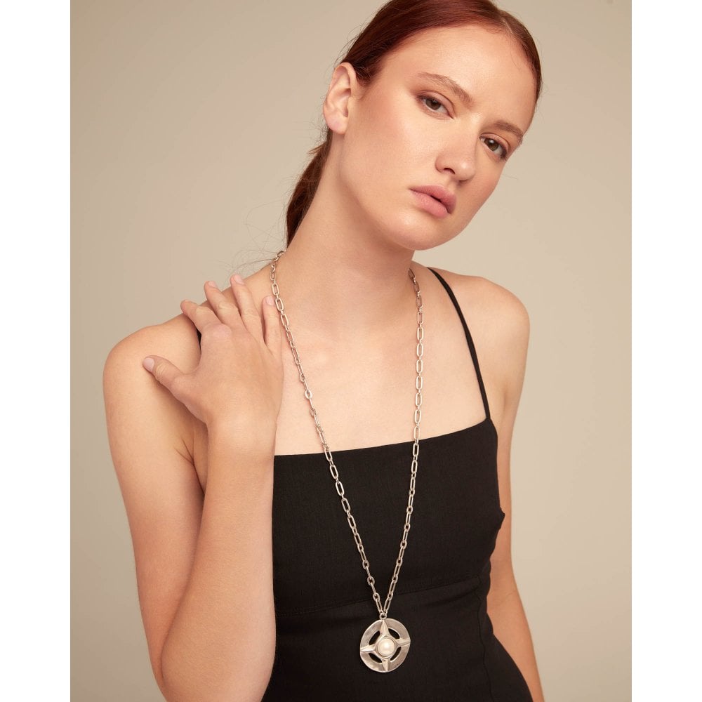 CRAFTED NECKLACE Long Sterling Silver and Pearl