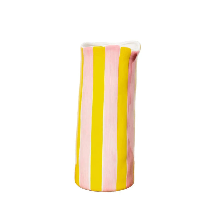 Medium Pink & Yellow Stripe Vase
