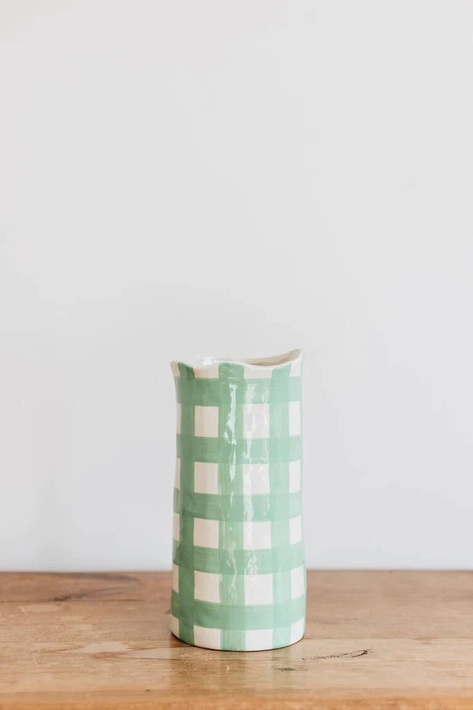 LARGE GREEN GINGHAM Vase - Noss & Co
