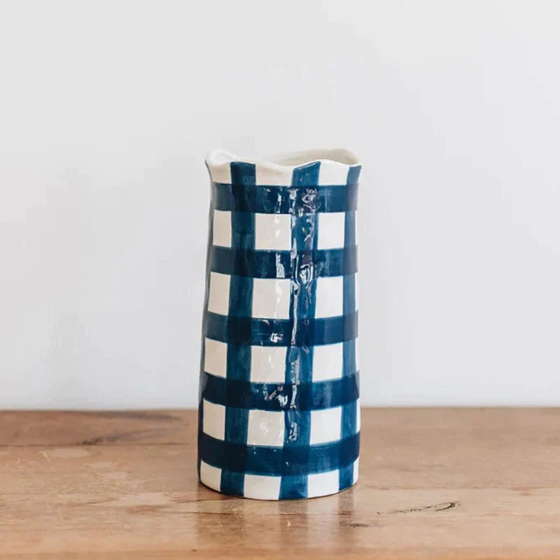 LARGE NAVY GINGHAM VASE - Noss & Co