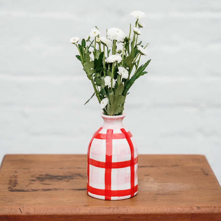 Noss & Co  Bud Vase - Pink & Red Gingham
