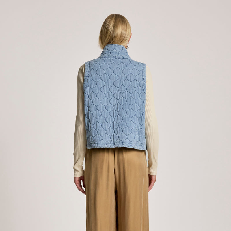 Sansi Quilted Crop Vest - Denim