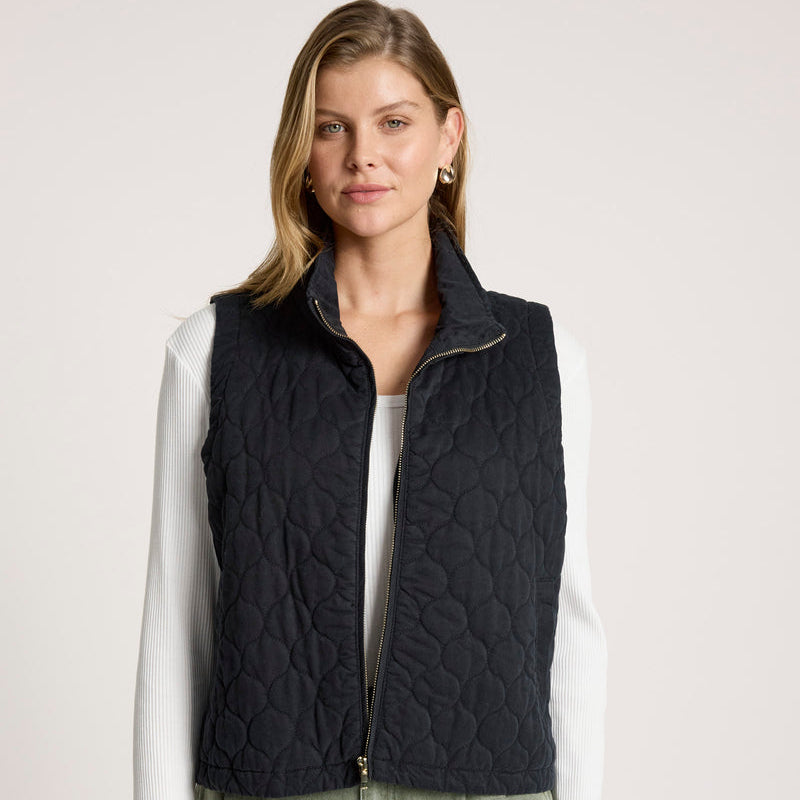 Sansi Quilted Crop Vest - Black