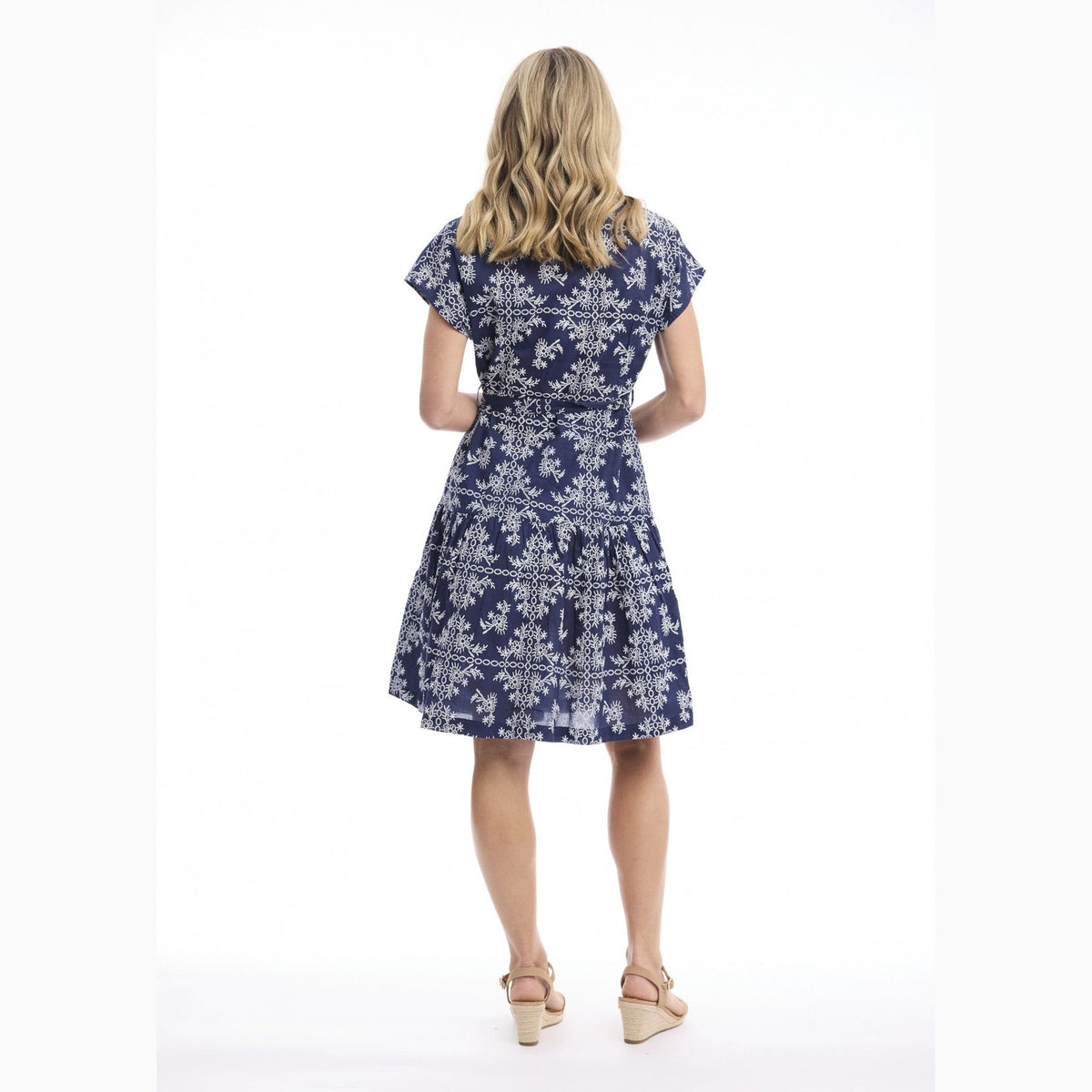 Broderie Print Dress V Neck Buttonthrough