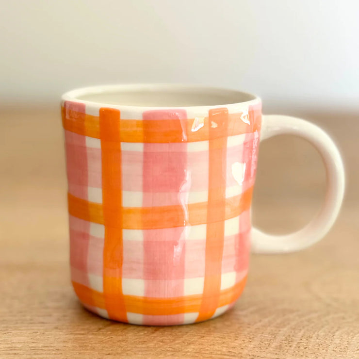 Noss & Co -Pink  & Orange Gigham  Mug