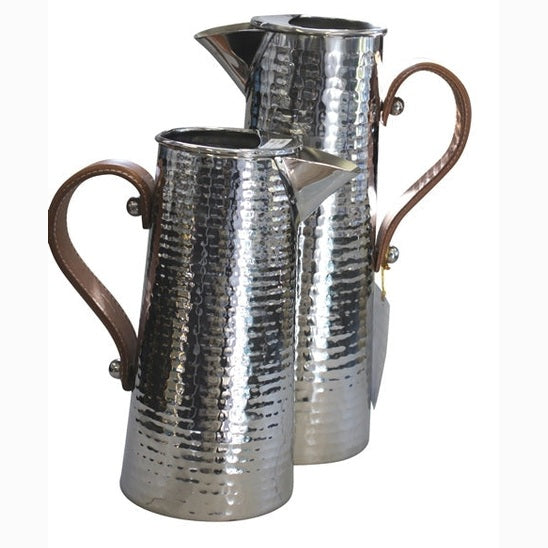 Hammered Jug with Brown Leather Handle - Large