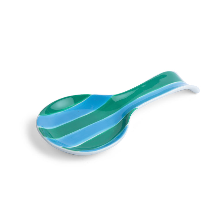 Ceramic Spoon Rest - Green & Cornflower Blue Stripe