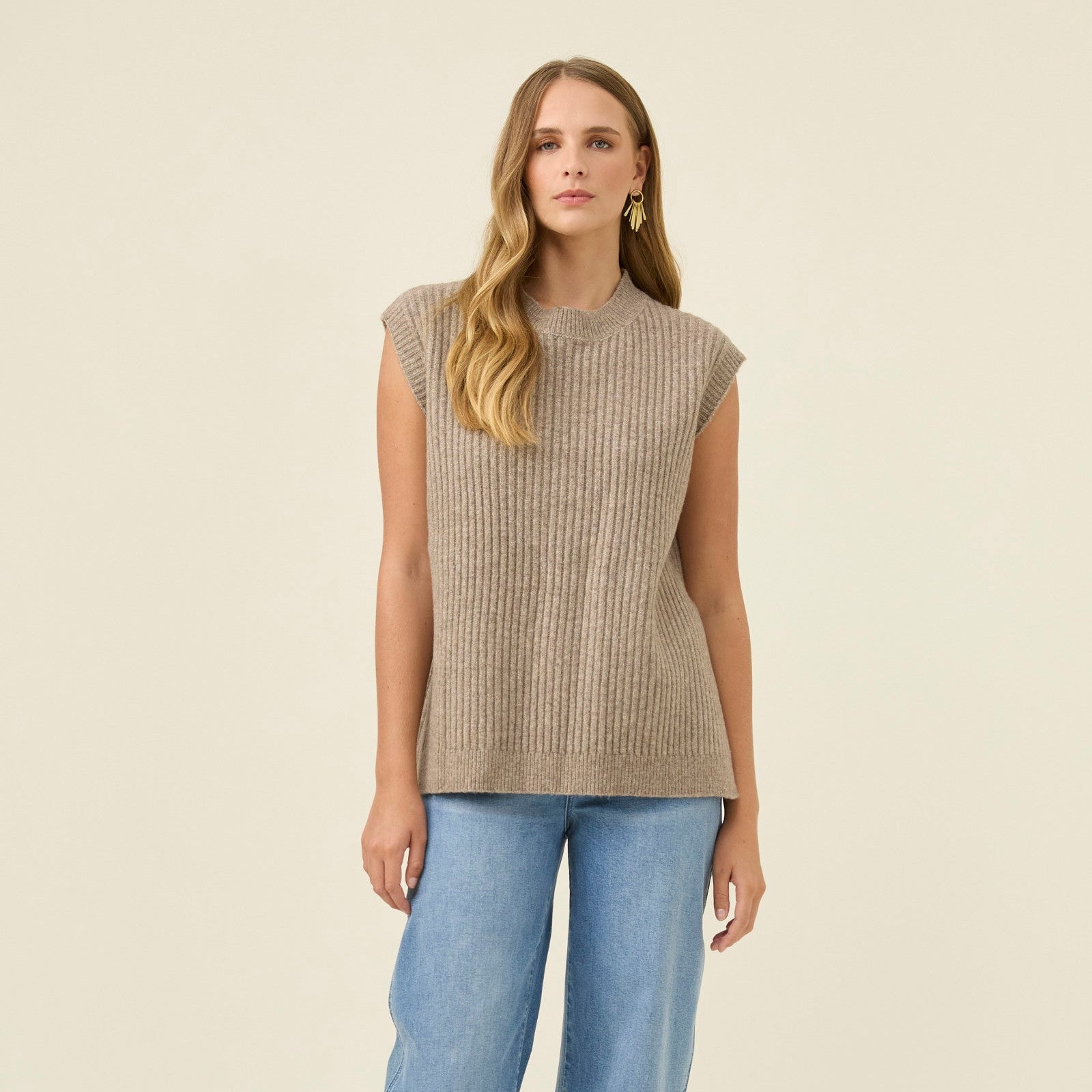 Miru Crew Knit Vest - Stone