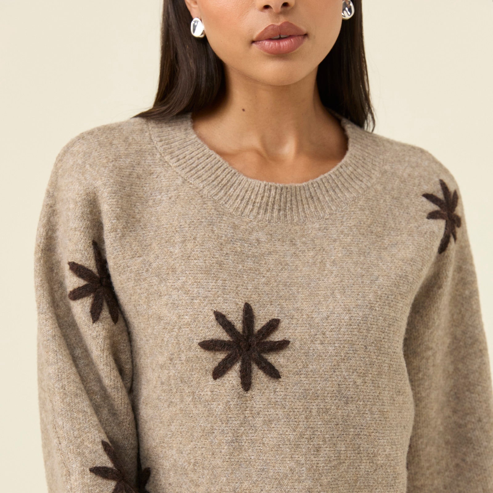 Miru Stitch Flower Jumper - Stone