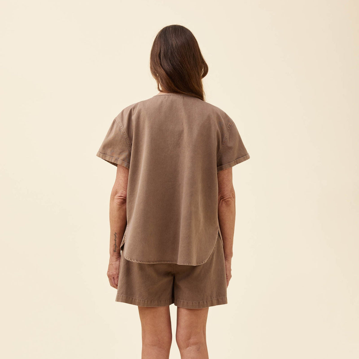 Preston Button Top - Taupe