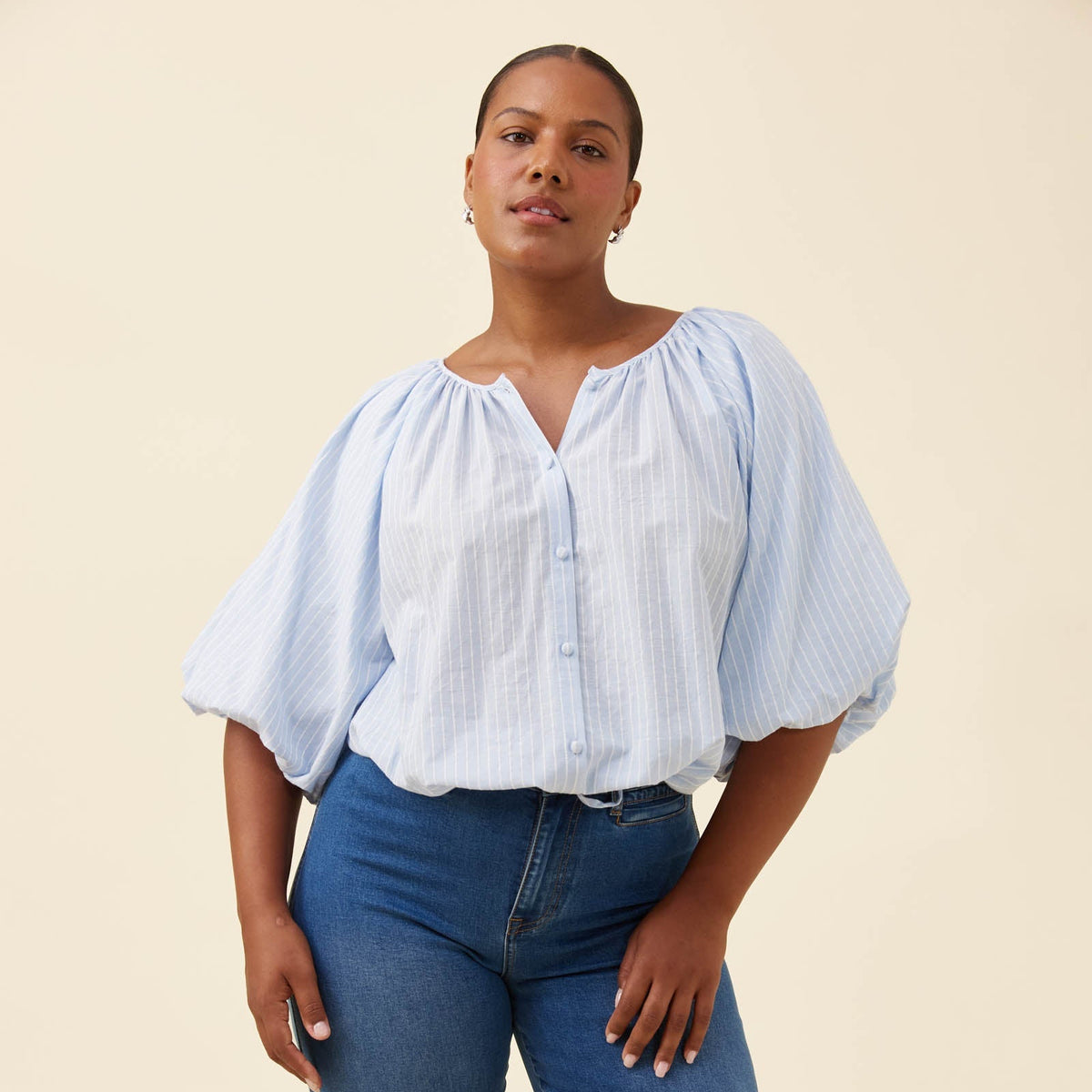 Lyndell Drawstring Top - Light Blue