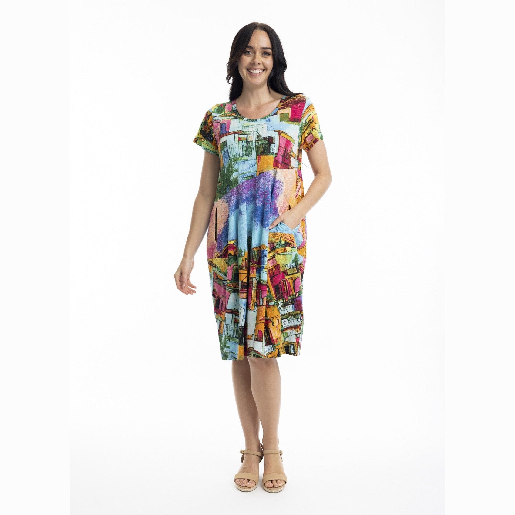 Printed Cotton Short Sleeve Bubble Dress Orientique