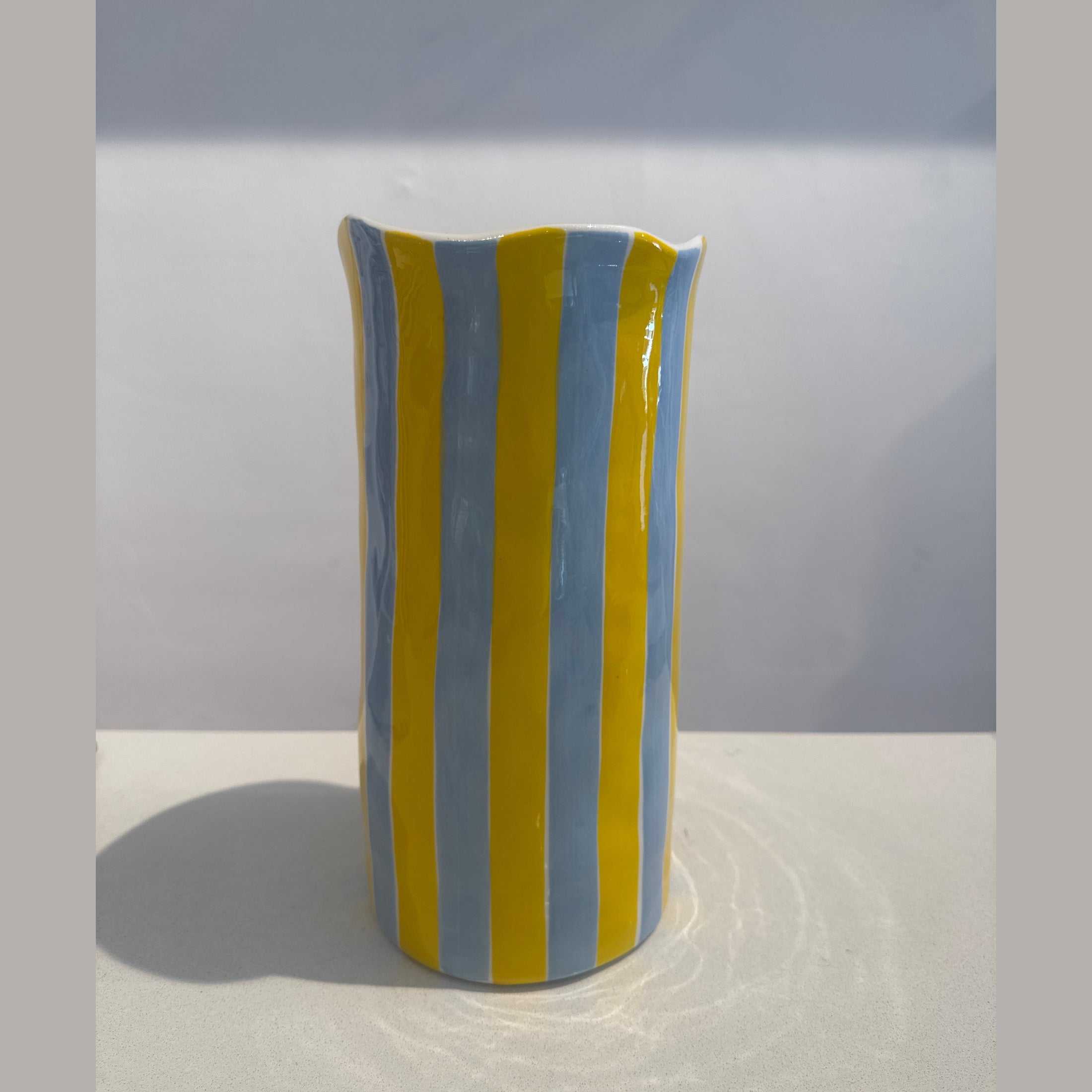 Large Cornflower Blue & Yellow Stripe Vase - Noss & Co