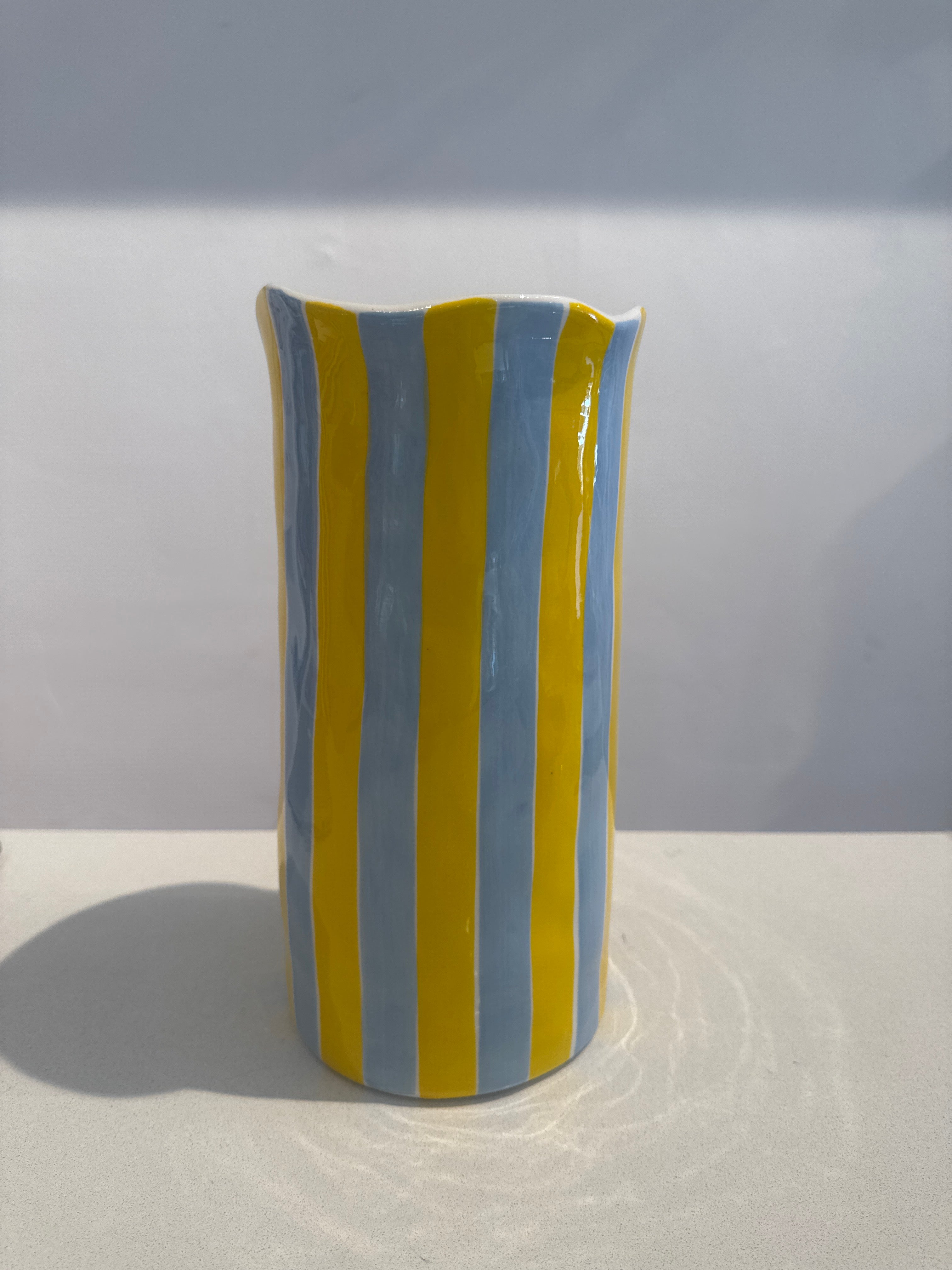 Large Cornflower Blue & Yellow Stripe Vase - Noss & Co