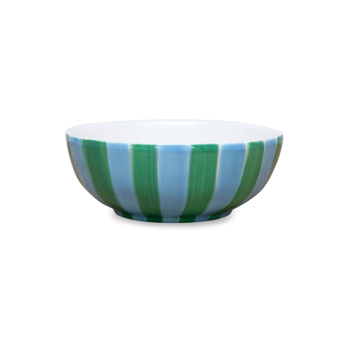 Medium Bowl - Green & Cornflower Blue Stripe