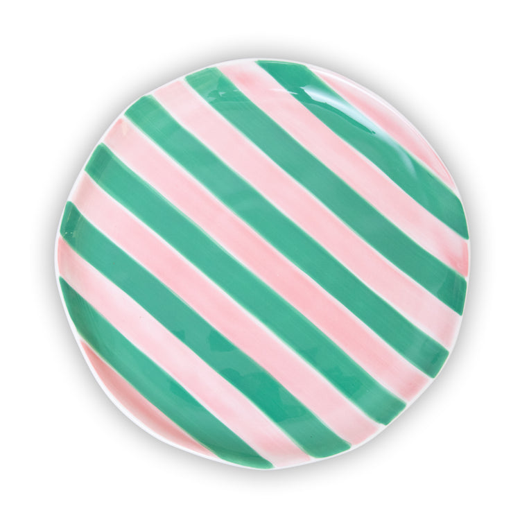 *NEW* Dinner Plate - Pink & Green Stripe
