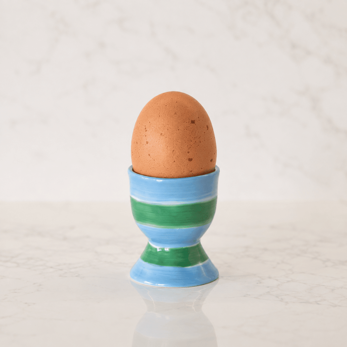 Egg Cup - Green & Cornflower Blue Stripe