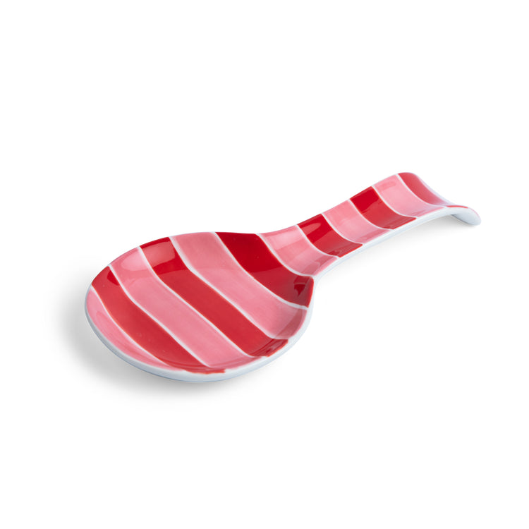 Ceramic Spoon Rest - Pink & Red Stripe