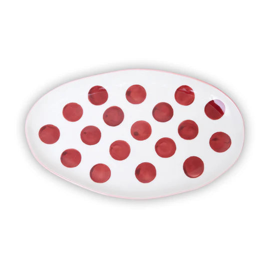 Small Oval Platter - Burgundy Spots & Pink Rim