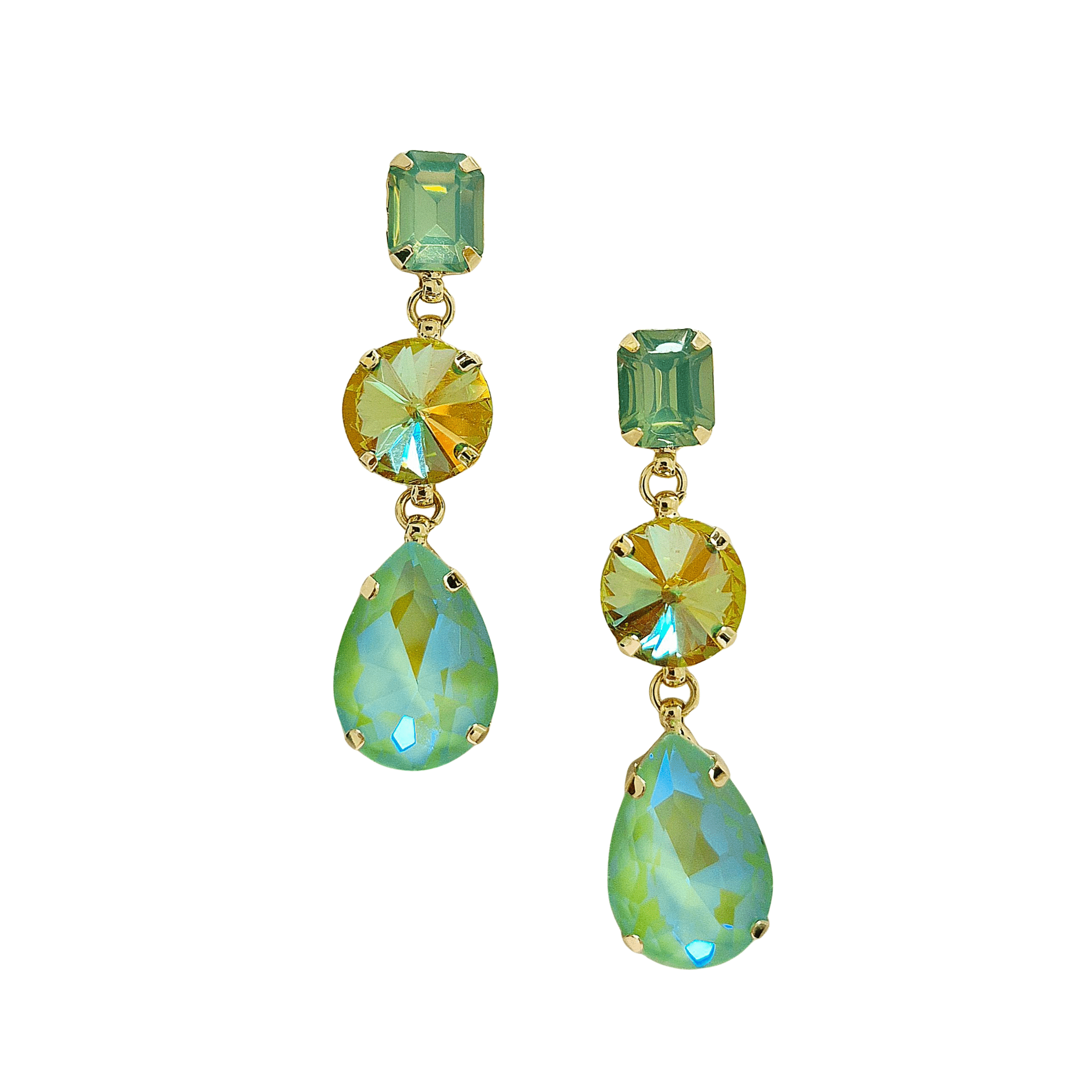 Tiered Teardrop Crystal Earrings - Green