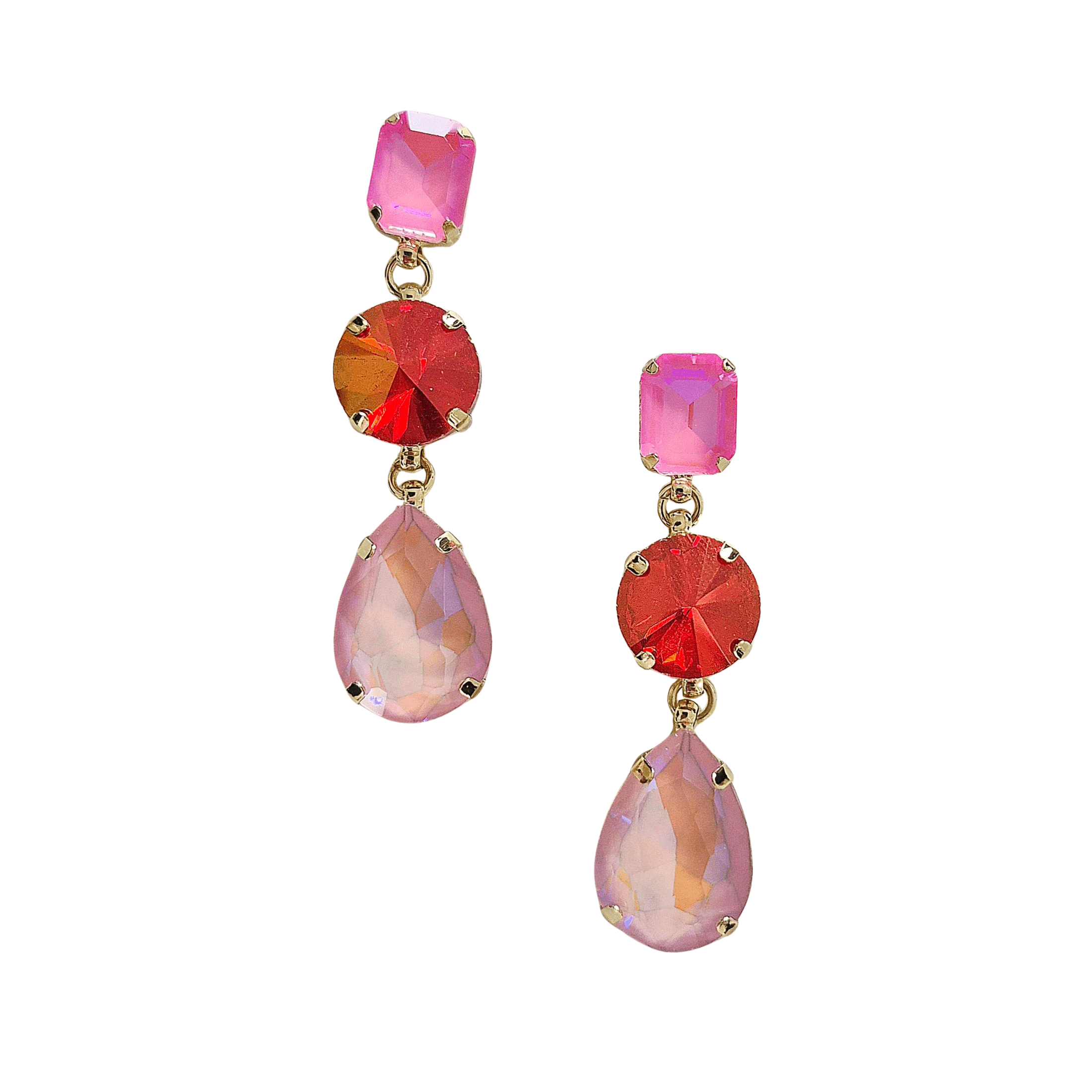 Tiered Teardrop Crystal Earrings - Pink