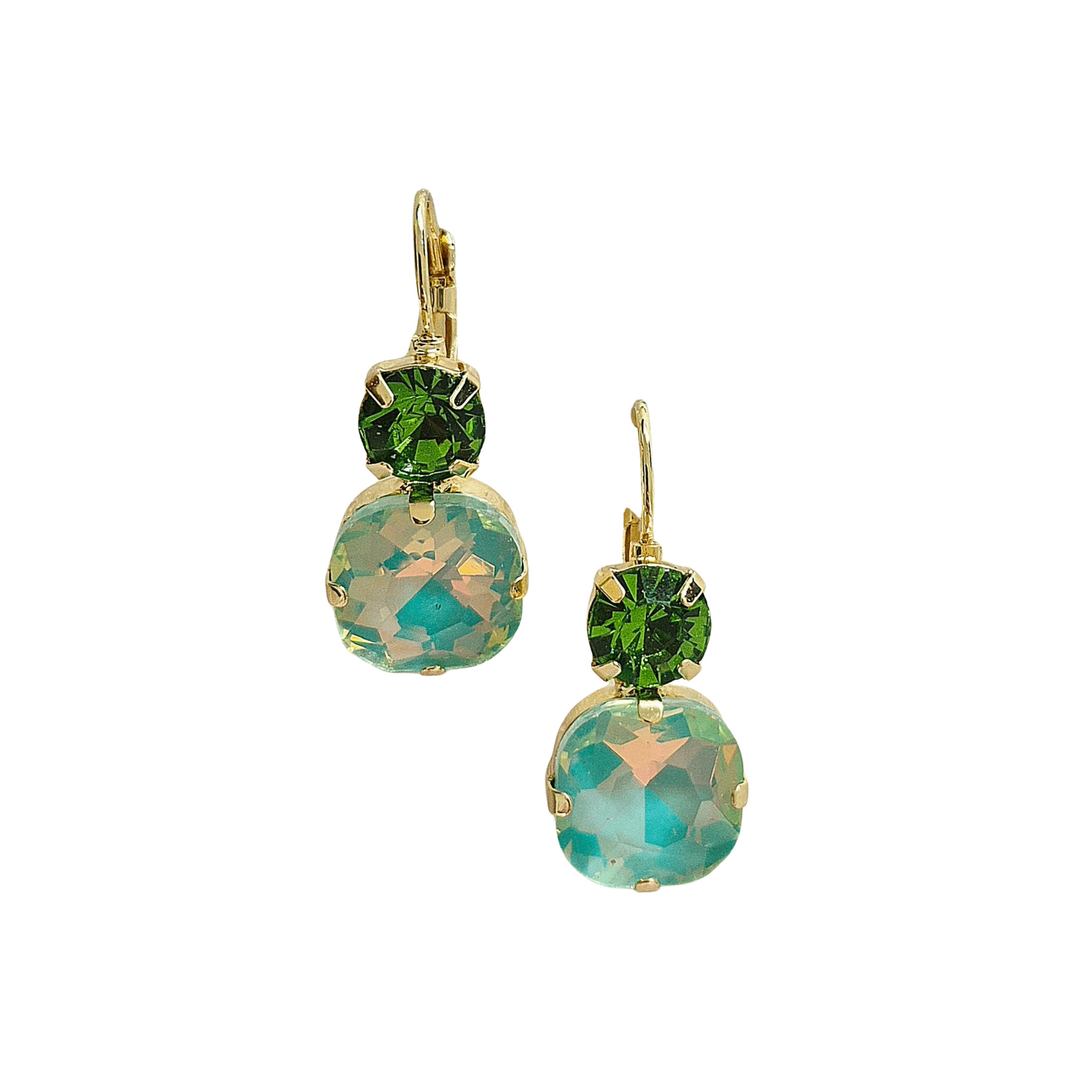 Gem Drop Earrings - Green/Ice Blue