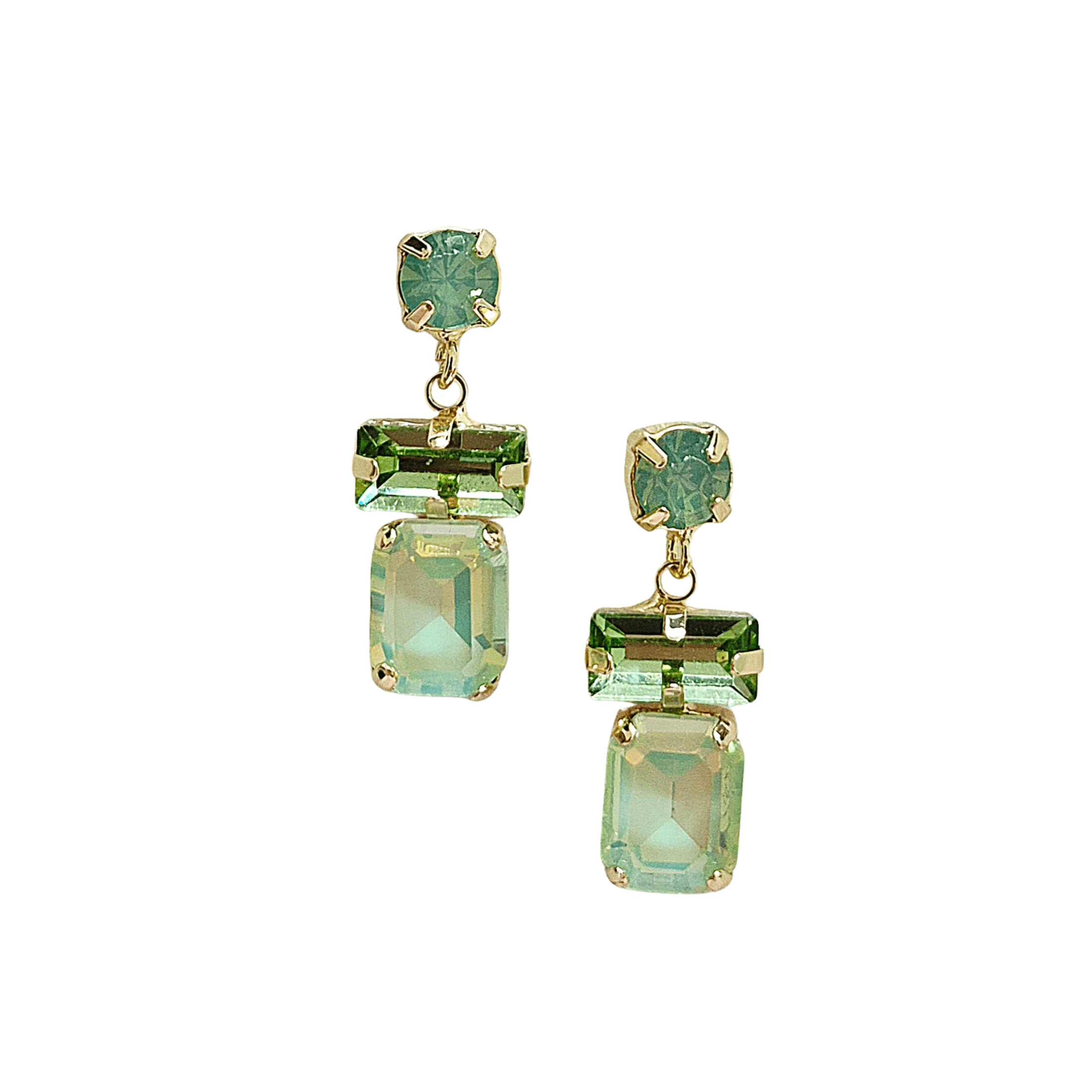Crystal Gem Drop Earrings - Mint Green