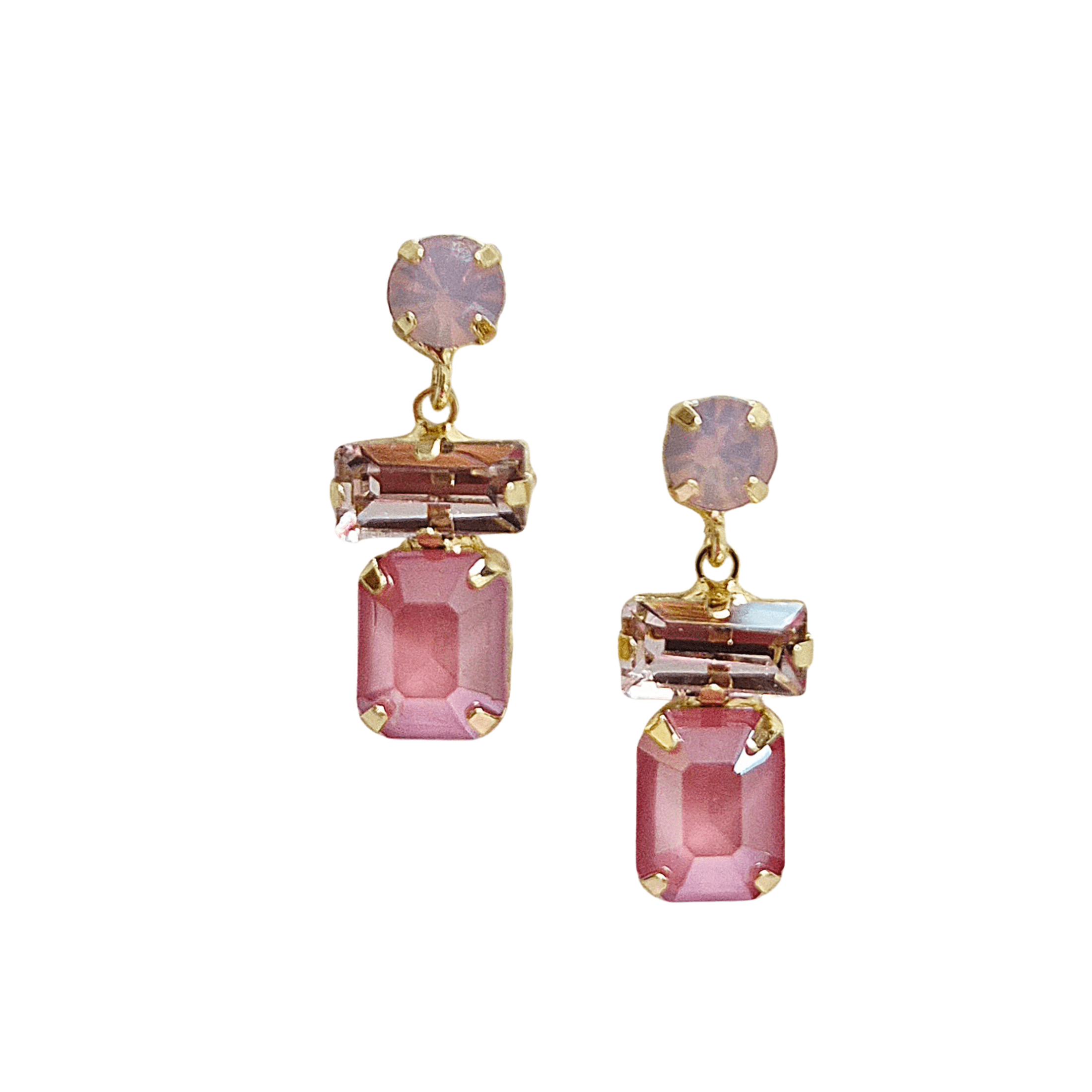 Crystal Gem Drop Earrings - Pale Pink