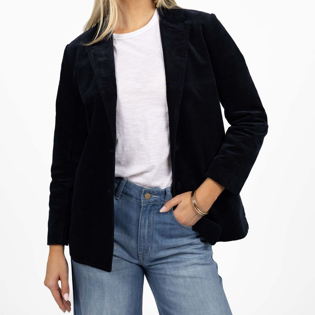Va Va Velour Coat - Navy