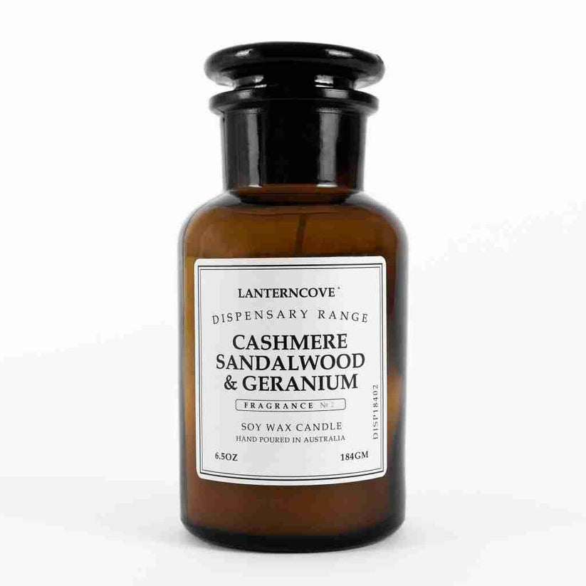 LanternCove - 6.5 oz Soy Wax Candle – cashmere sandalwood and geranium
