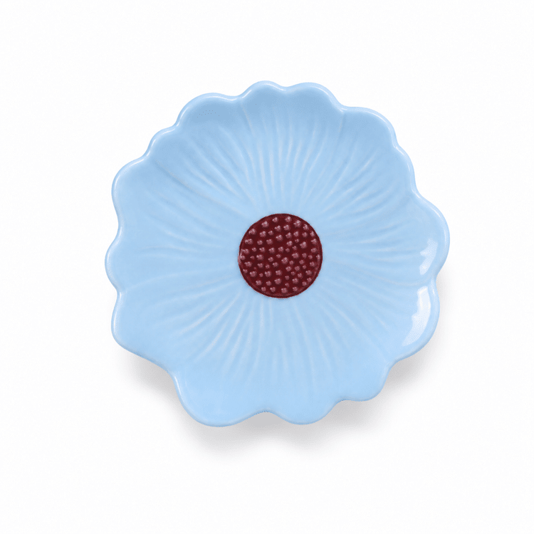 Flower Trinket Dish - Blue with Burgundy Centre