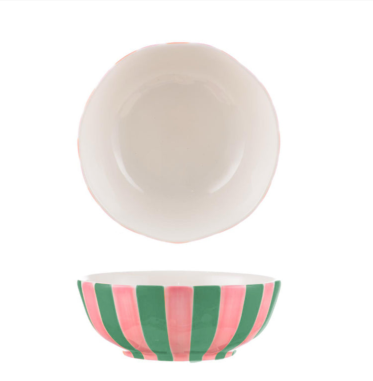 Noss & Co Medium  bowl - Pink & GreenStripe