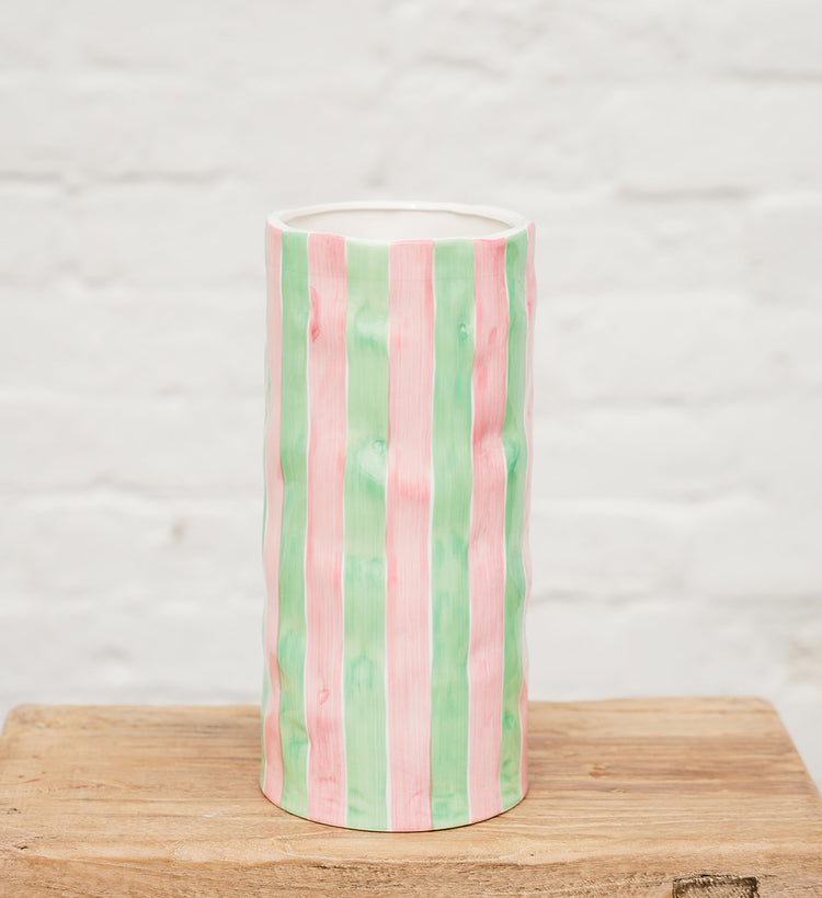 Large Pink & Mint Green Stripe Vase - Noss & Co