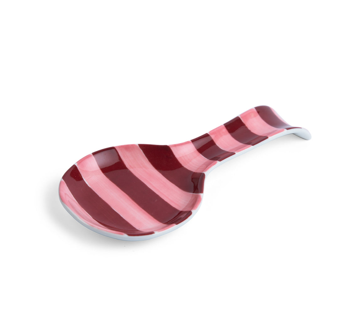 Ceramic Spoon Rest - Pink & Burgundy Stripe