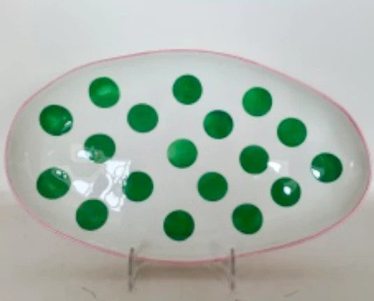 Small Oval Platter - Green Spot & Pink Rim