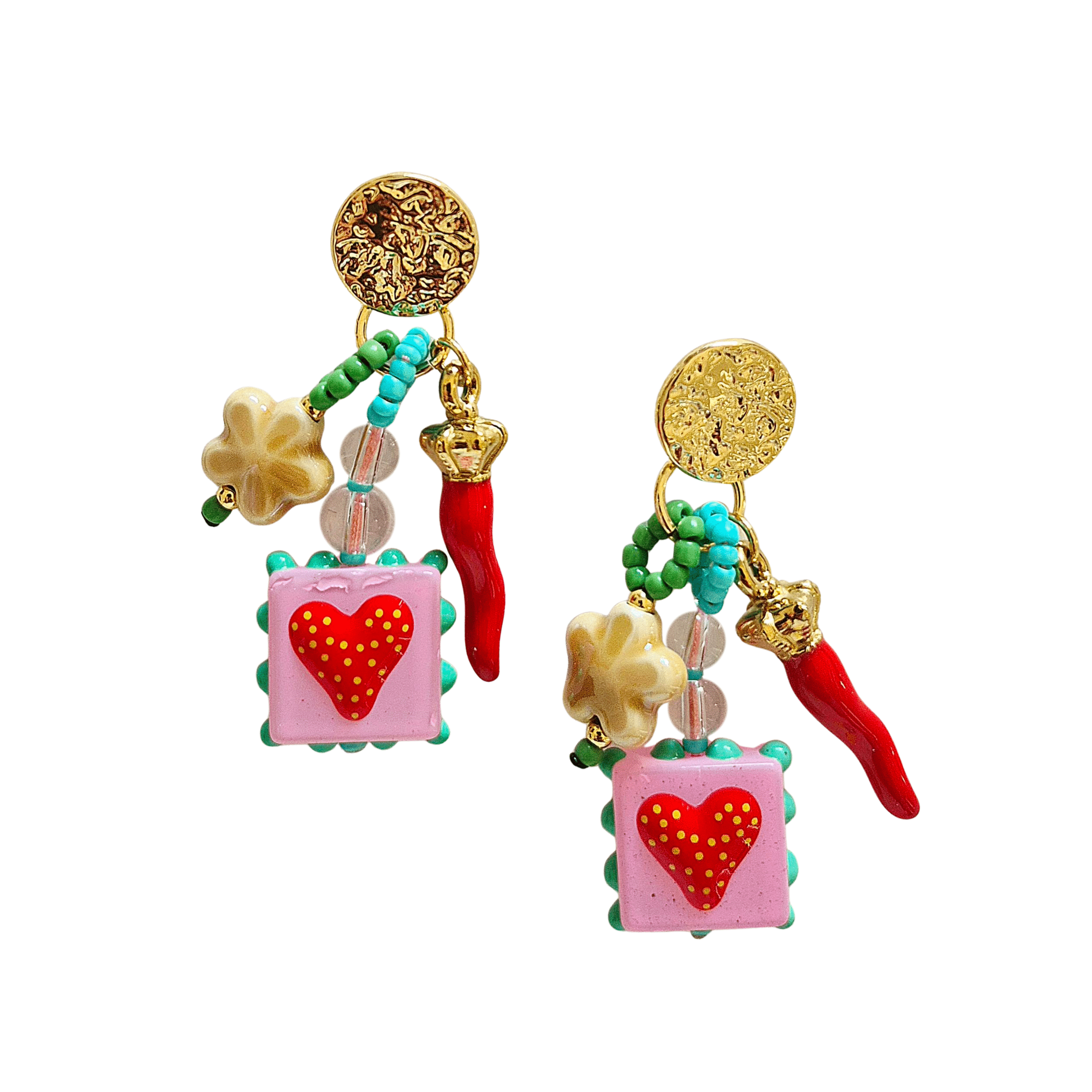 Beaded Earrings - Hearts & Flowers