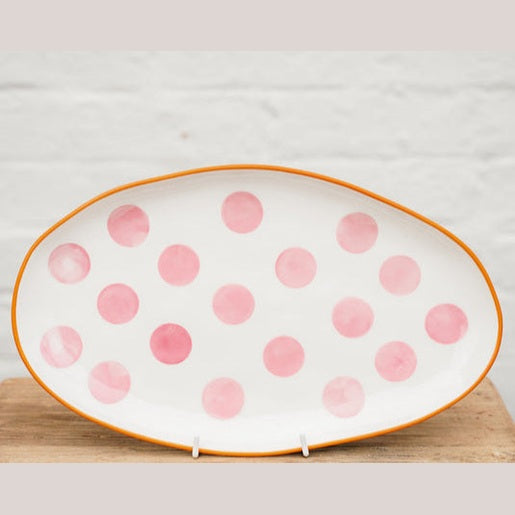 Small Oval Platter - Pink Spot & Orange Rim