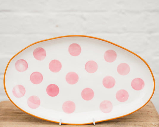 Small Oval Platter - Pink Spot & Orange Rim