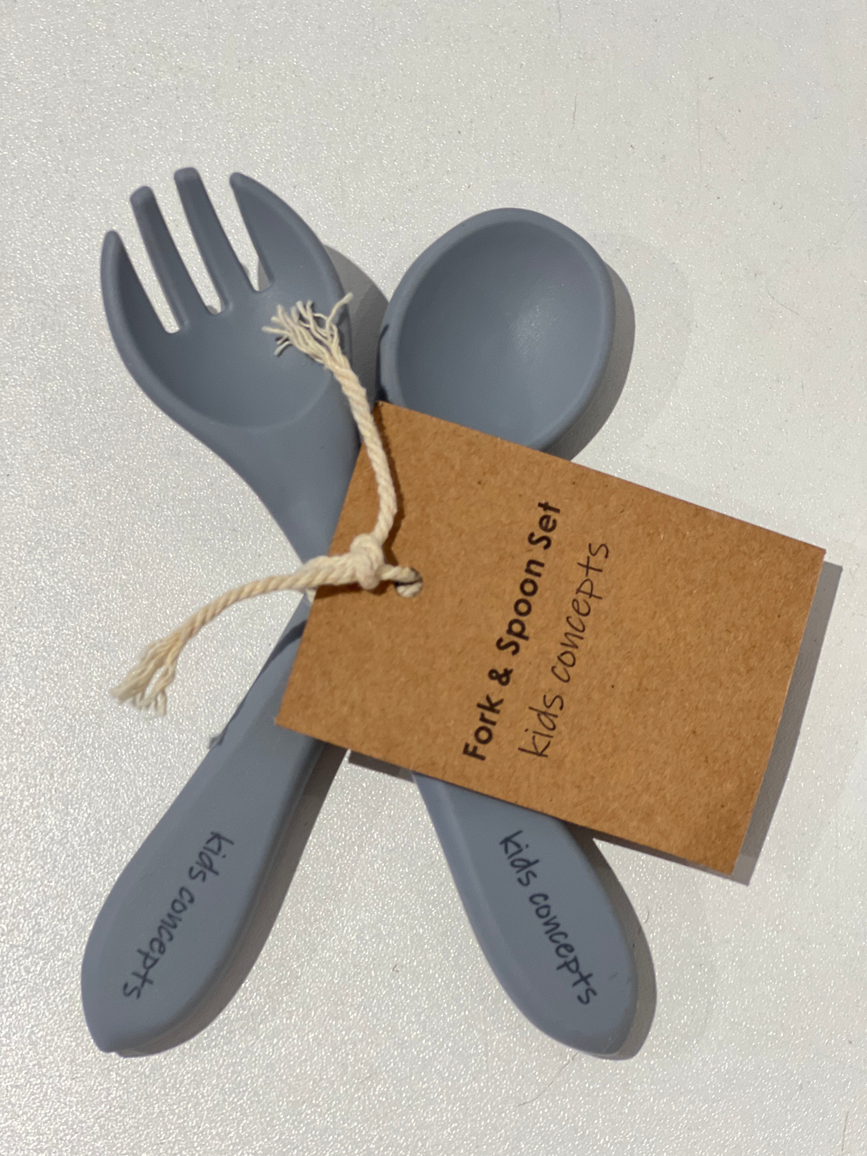SILICONE FORK AND SPOON SET (PEBBLE)