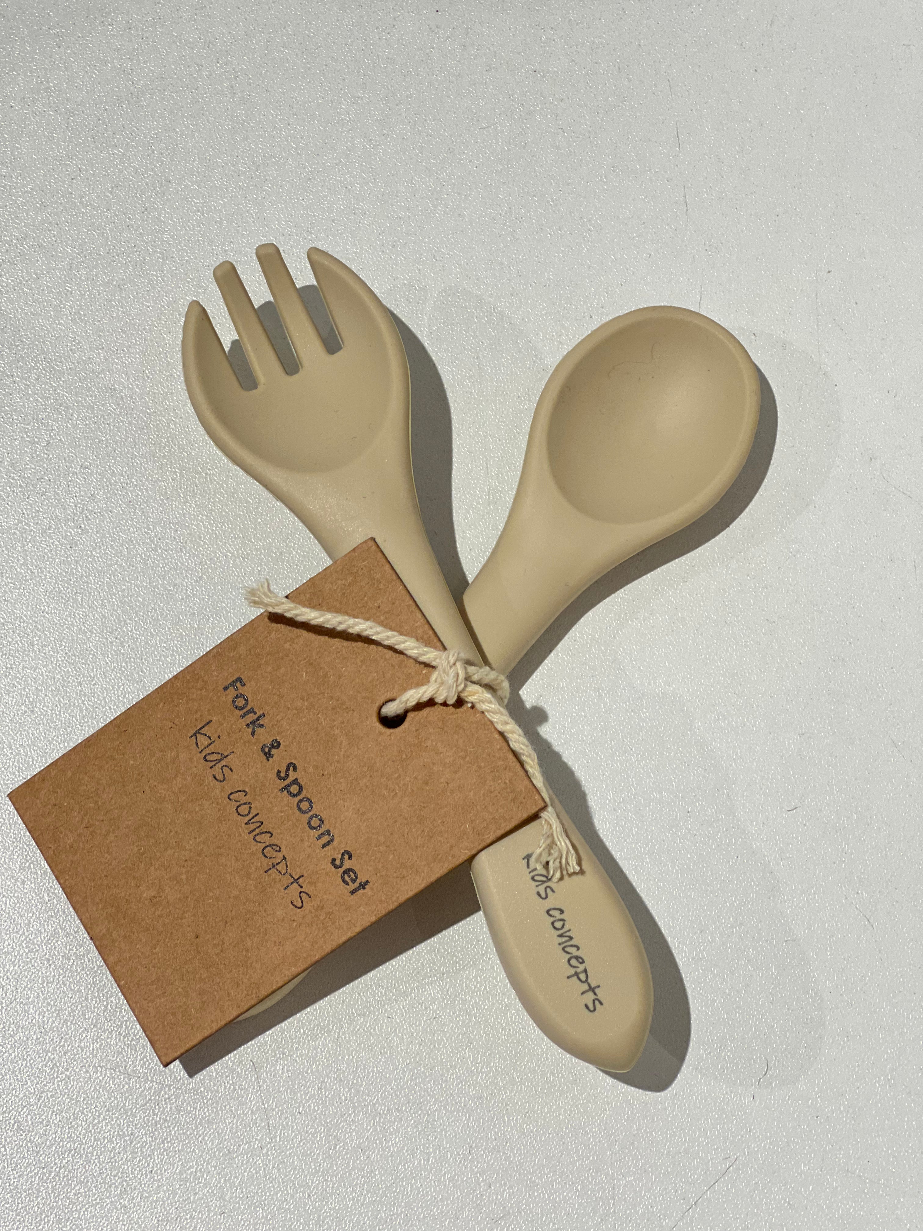 SILICONE FORK AND SPOON SET (SAND)