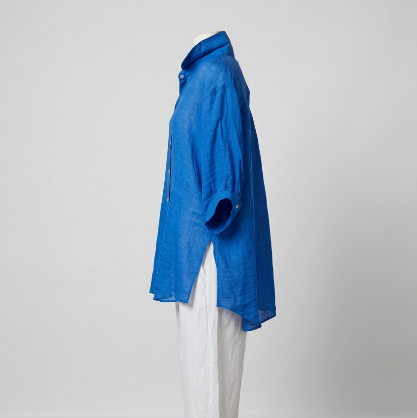 Athena Sheer Linen Long Top - Cobalt Blue