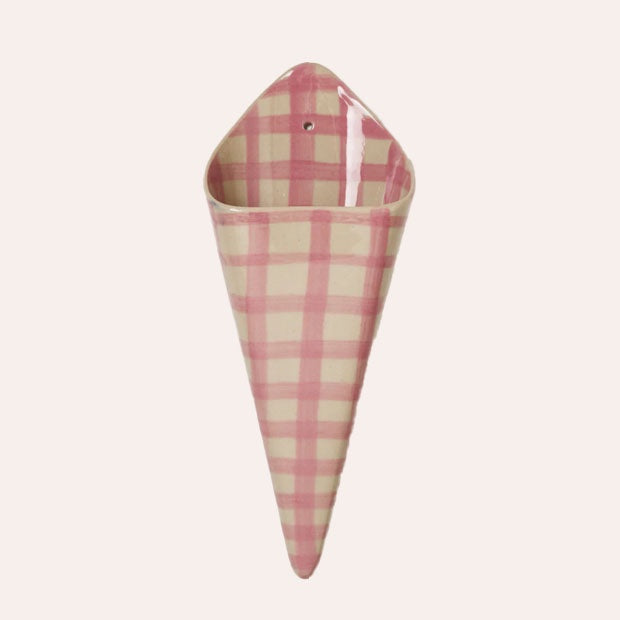 Folly Wall Vase Pink Check