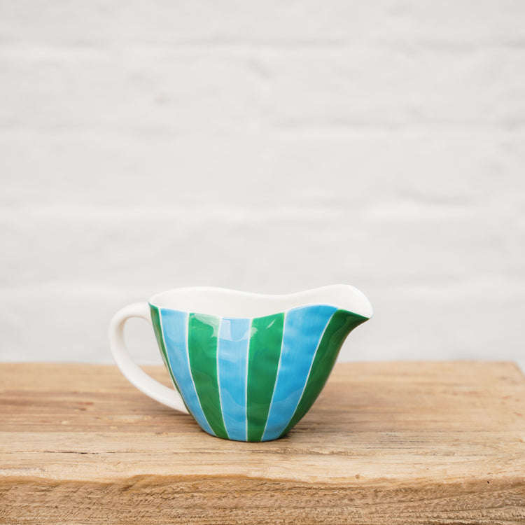 Gravy Jug Green & Cornflower Stripes